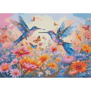 Flowers And Hummingbirds 40*30CM(Canvas) Full Round Drill Diamond Painting