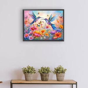 Flowers And Hummingbirds 40*30CM(Canvas) Full Round Drill Diamond Painting
