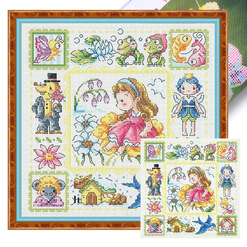 Girl On The Flower - 30*30CM 14CT Stamped Cross Stitch(Fairy Brand)