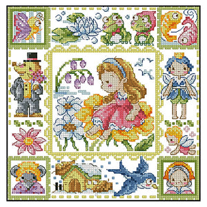 Girl On The Flower - 30*30CM 14CT Stamped Cross Stitch(Fairy Brand)