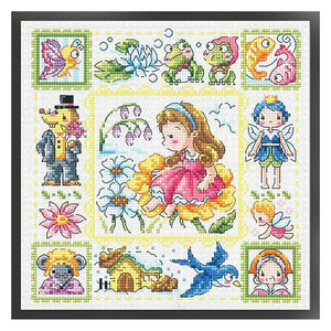 Girl On The Flower - 30*30CM 14CT Stamped Cross Stitch(Fairy Brand)