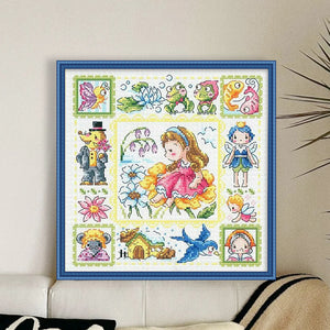 Girl On The Flower - 30*30CM 14CT Stamped Cross Stitch(Fairy Brand)