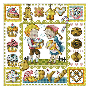Gingerbread Cookies - 30*30CM 14CT Stamped Cross Stitch(Fairy Brand)