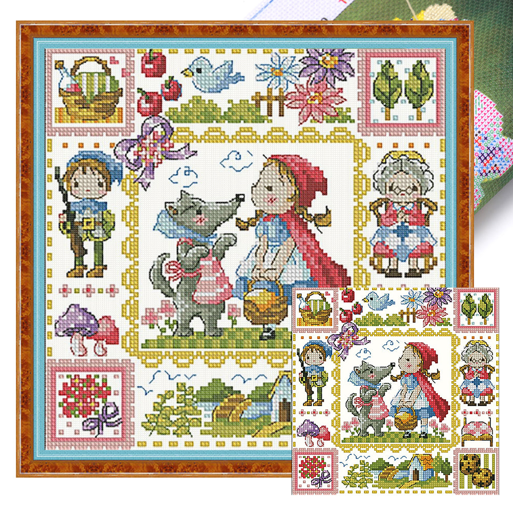 Little Red Riding Hood And Grandma Wolf - 30*30CM 14CT Stamped Cross Stitch(Fairy Brand)