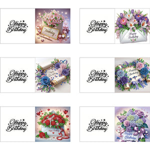 6PCS DIY Diamond Art Greeting Cards Birthday Theme Congratulations Cards & Gifts