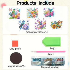 6PCS 2D Flat DIY Diamond Art Refrigerator Magnet Sticker for Home Kitchen Decor
