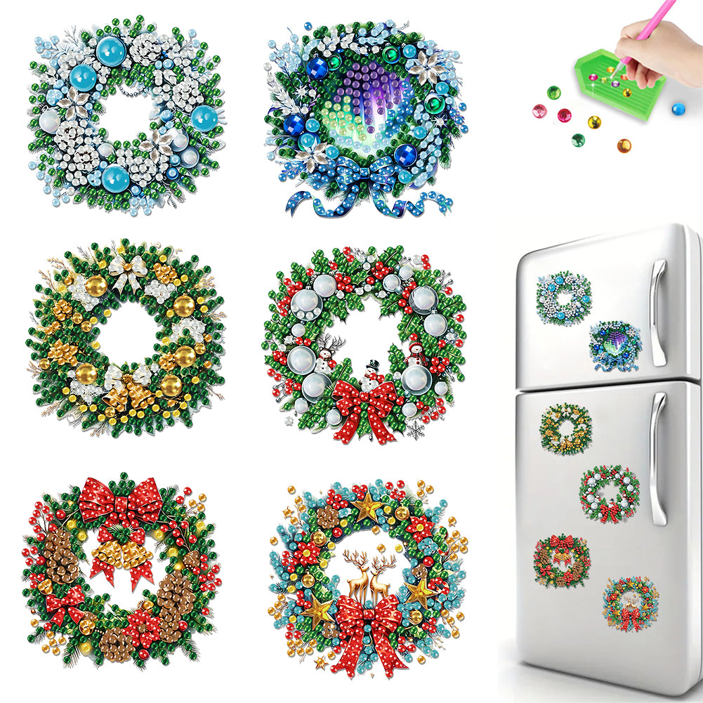 6PCS 2D Flat DIY Diamond Art Refrigerator Magnet Sticker for Home Kitchen Decor