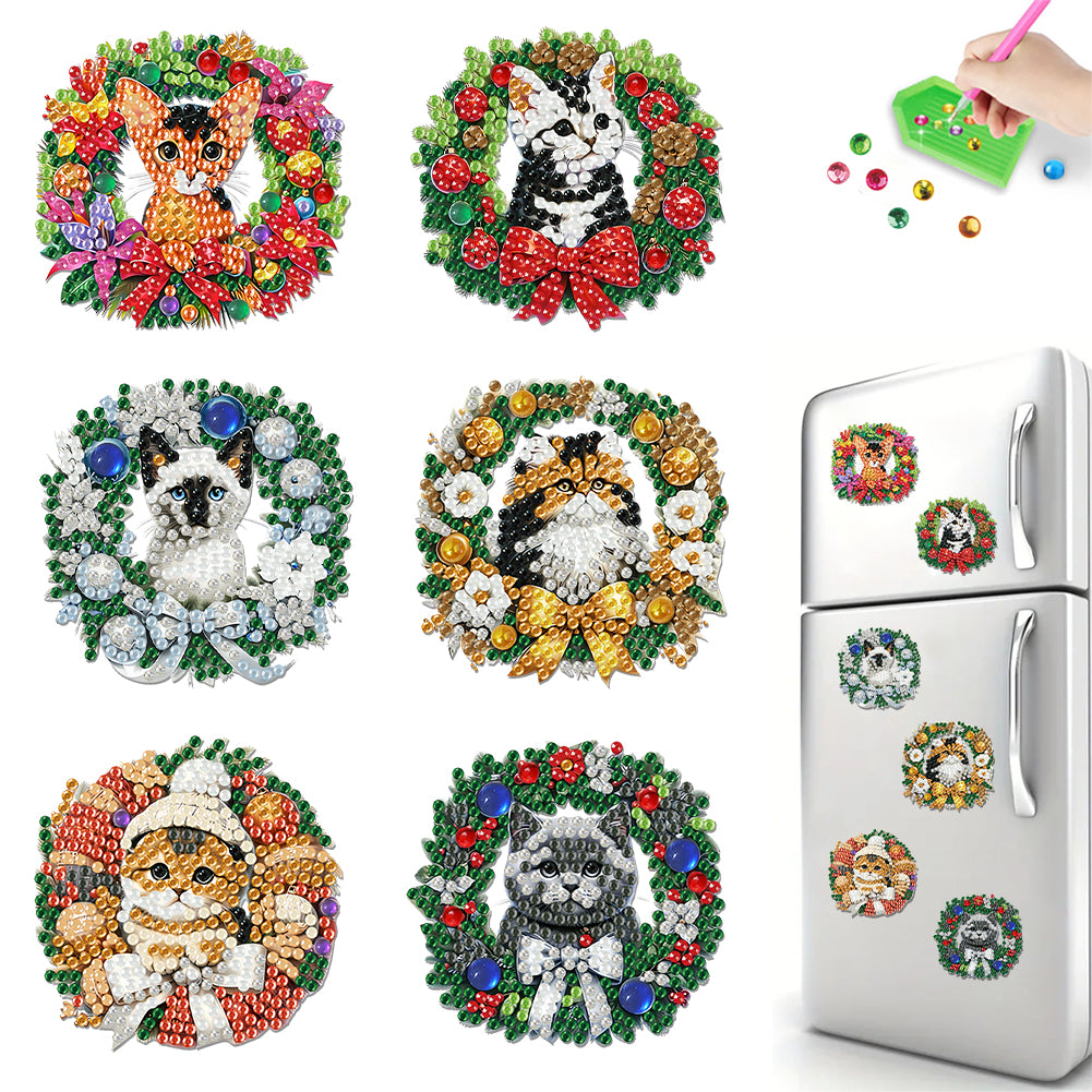 6PCS 2D Flat DIY Diamond Art Refrigerator Magnet Sticker for Home Kitchen Decor