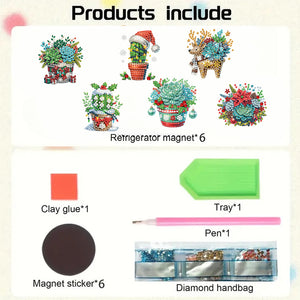 6PCS 2D Flat DIY Diamond Art Refrigerator Magnet Sticker for Home Kitchen Decor