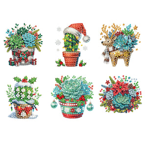 6PCS 2D Flat DIY Diamond Art Refrigerator Magnet Sticker for Home Kitchen Decor