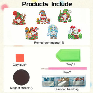 6PCS 2D Flat DIY Diamond Art Refrigerator Magnet Sticker for Home Kitchen Decor