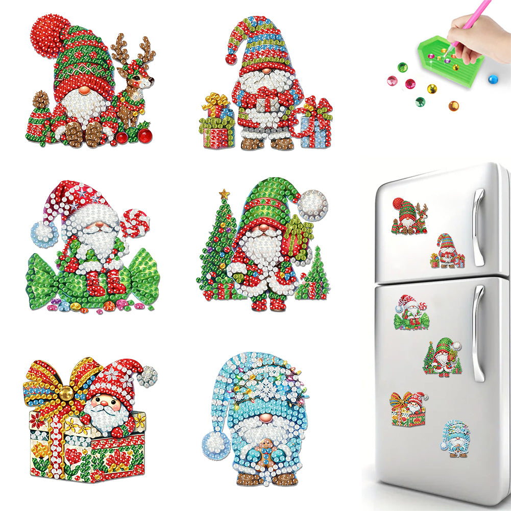 6PCS 2D Flat DIY Diamond Art Refrigerator Magnet Sticker for Home Kitchen Decor