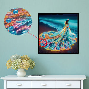 Girl With A Beautiful Skirt 30*30CM(Canvas) Partial Special Shaped Drill Diamond Painting
