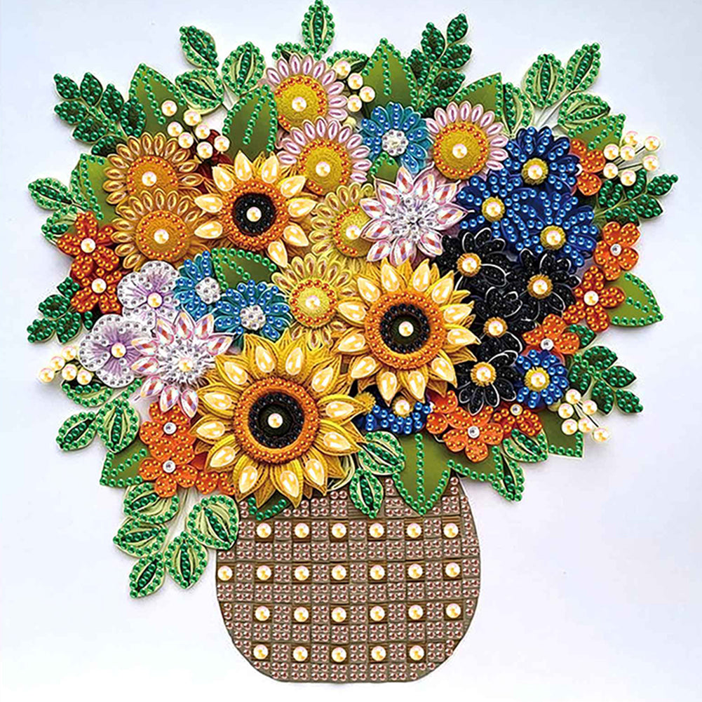 Quilling Sunflower Bouquet 30*30CM(Canvas) Partial Special Shaped Drill Diamond Painting