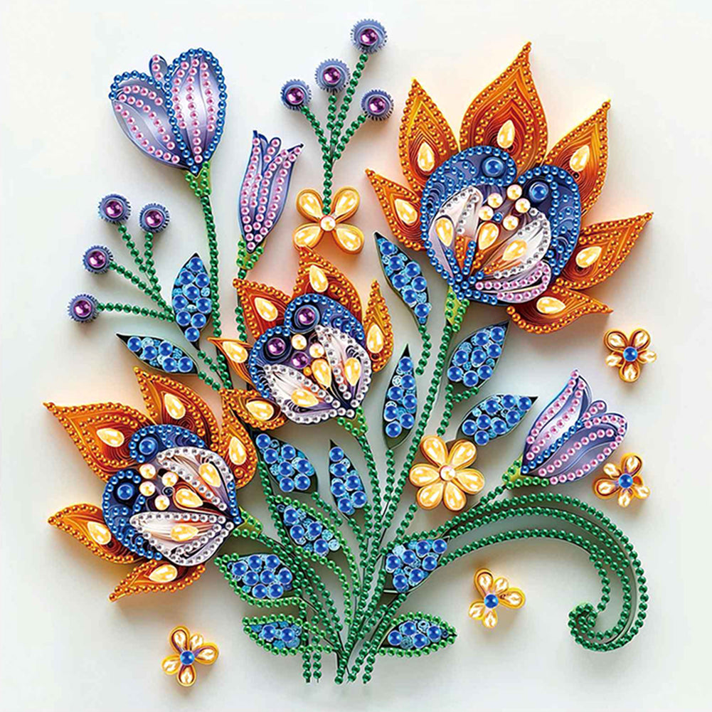 Quilling Flowers And Plants 30*30CM(Canvas) Partial Special Shaped Drill Diamond Painting