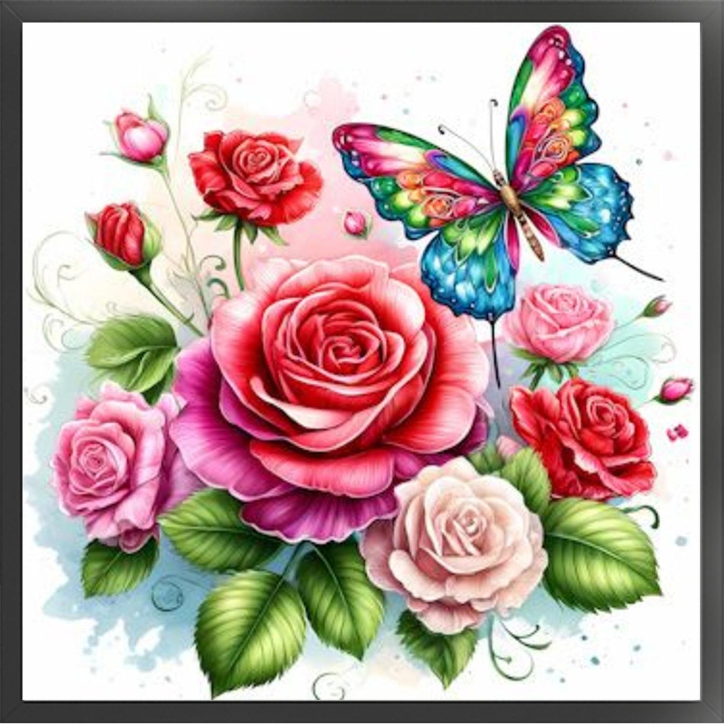 Rose & Butterfly - Partial 11CT Stamped Cross Stitch - Bead Embroidery 36x36CM/14.17x14.17in