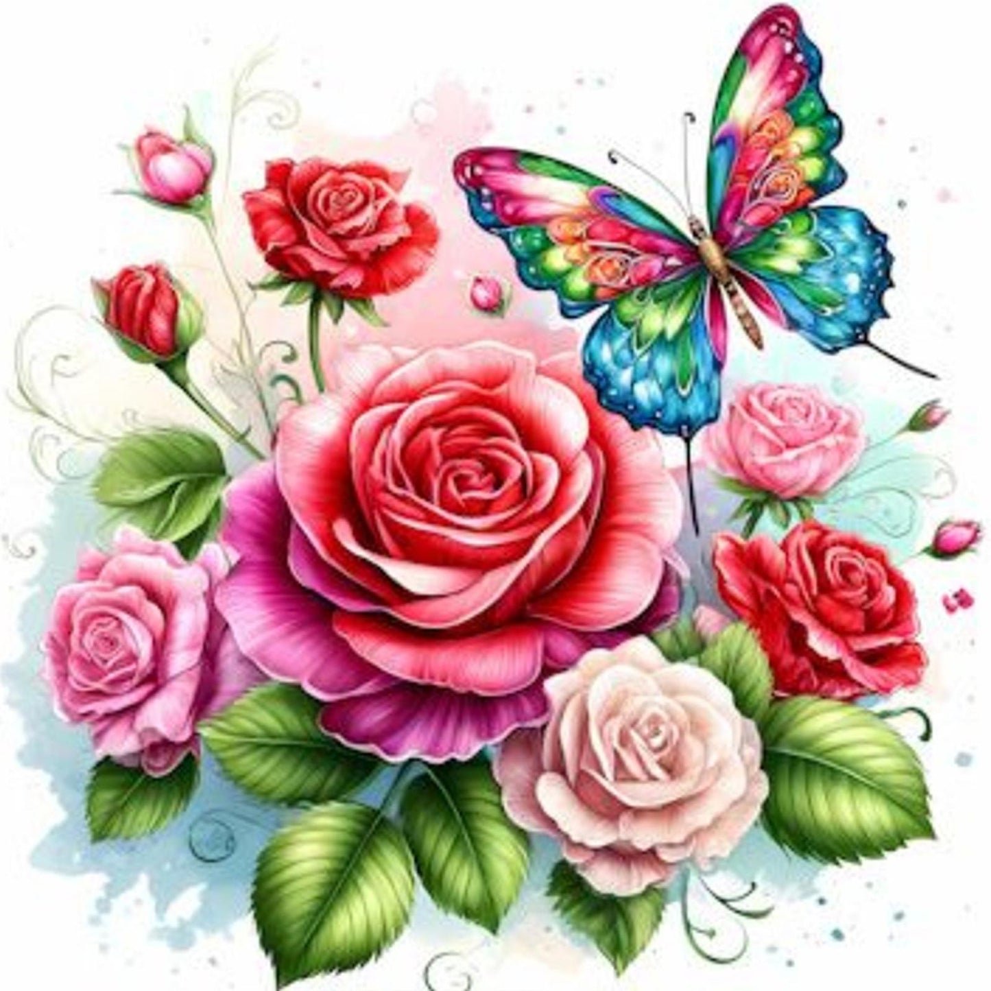 Rose & Butterfly - Partial 11CT Stamped Cross Stitch - Bead Embroidery 36x36CM/14.17x14.17in