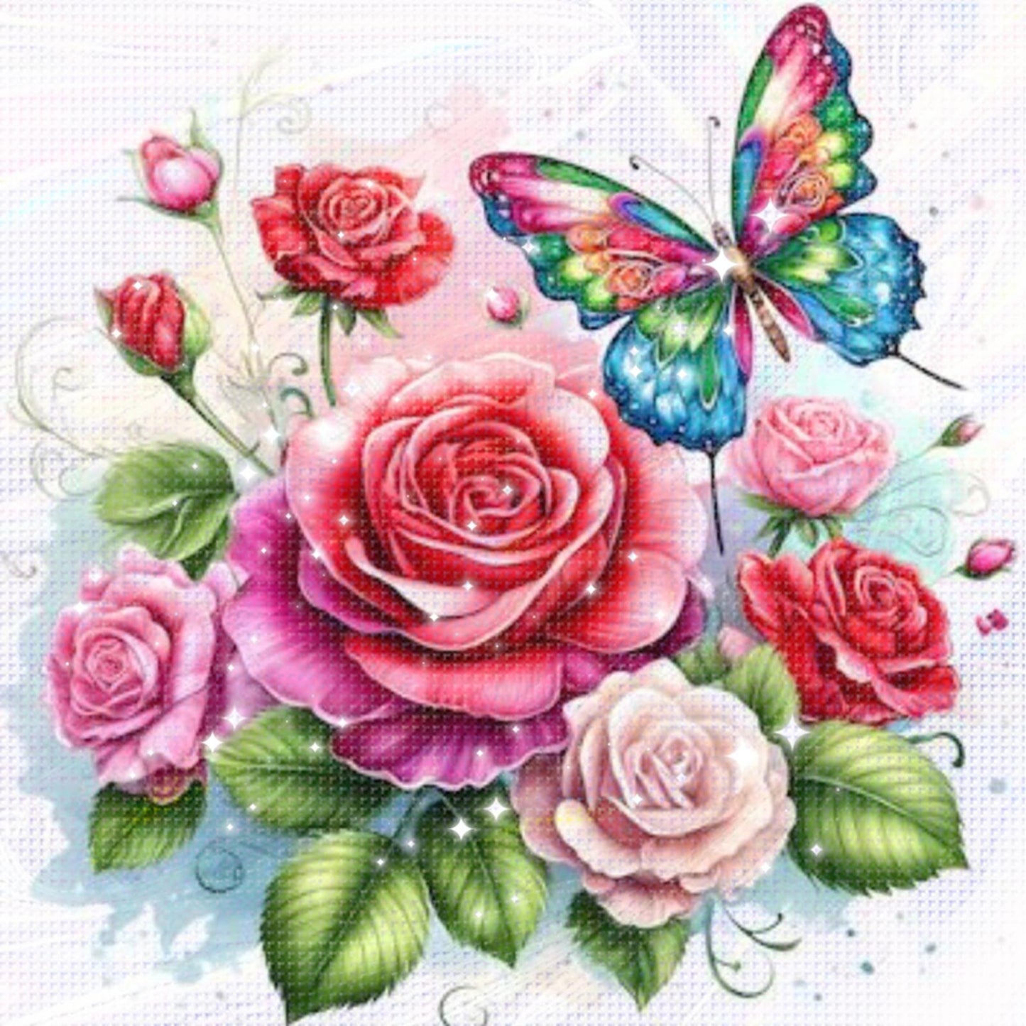 Rose & Butterfly - Partial 11CT Stamped Cross Stitch - Bead Embroidery 36x36CM/14.17x14.17in