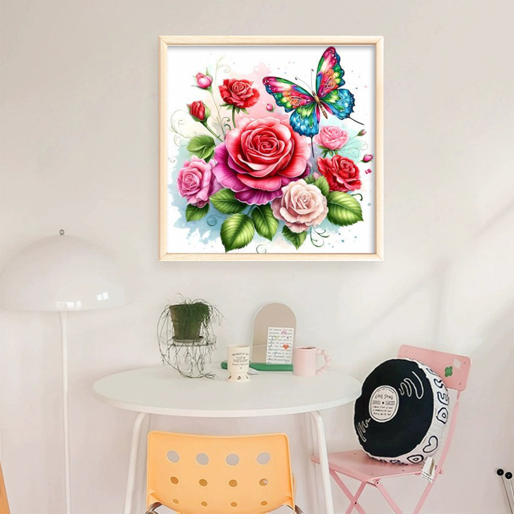 Rose & Butterfly - Partial 11CT Stamped Cross Stitch - Bead Embroidery 36x36CM/14.17x14.17in
