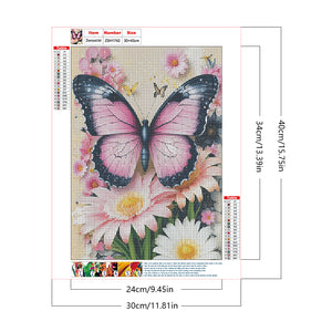 Pink Butterfly With Flowers 30*40CM(Canvas) Full Round Drill Diamond Painting