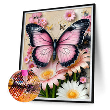 Load image into Gallery viewer, Pink Butterfly With Flowers 30*40CM(Canvas) Full Round Drill Diamond Painting
