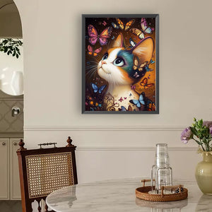 Cat Butterfly 30*40CM(Canvas) Full Round Drill Diamond Painting