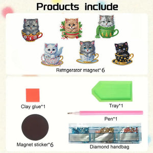 6PCS 2D Flat Xmas DIY Crystal Refrigerator Magnet Round Diamond Magnetic Sticker
