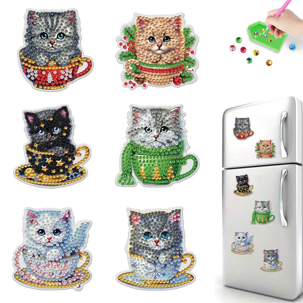 6PCS 2D Flat Xmas DIY Crystal Refrigerator Magnet Round Diamond Magnetic Sticker