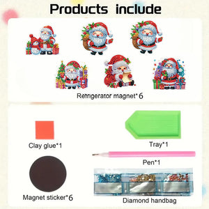6PCS 2D Flat Xmas DIY Crystal Refrigerator Magnet Round Diamond Magnetic Sticker