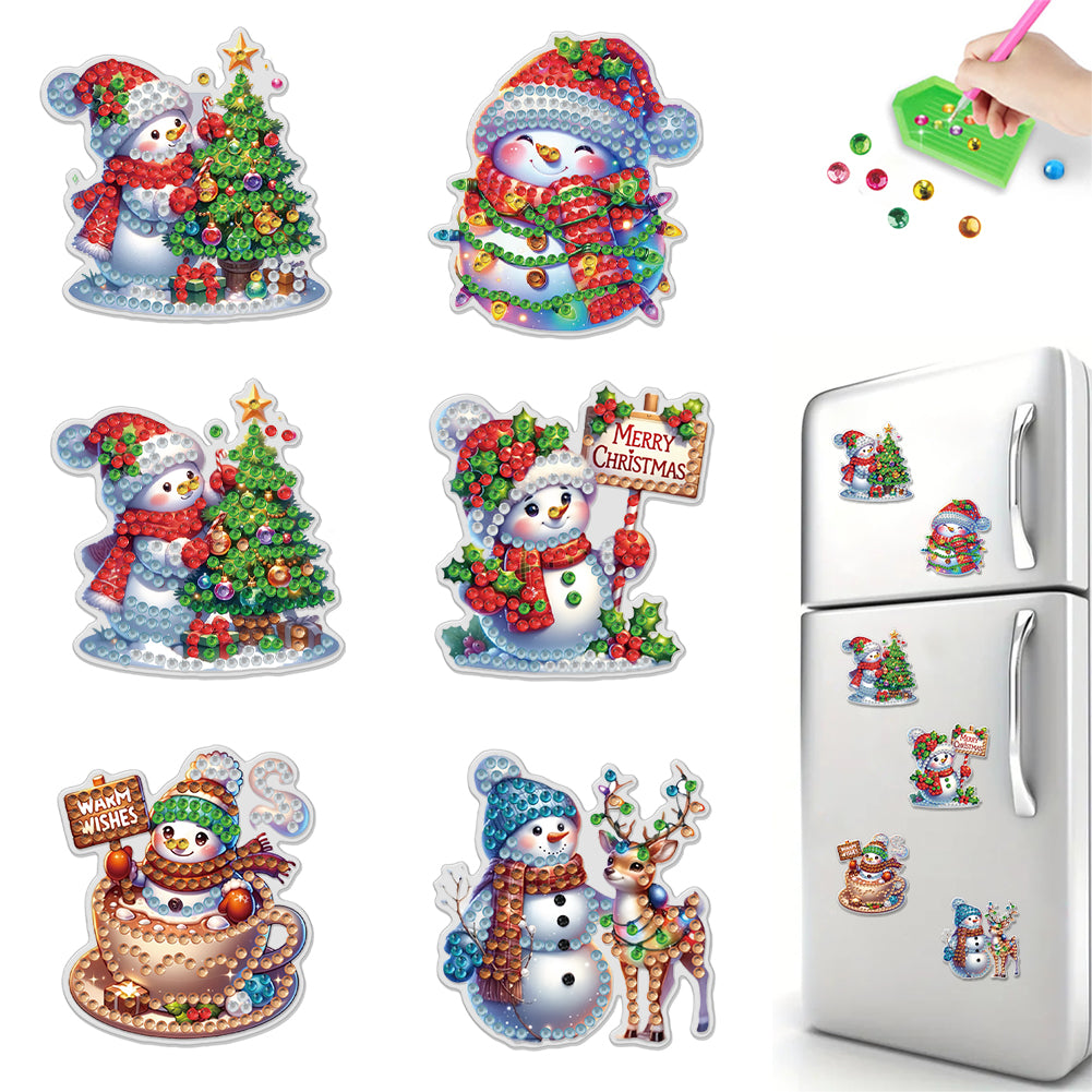 6PCS 2D Flat Xmas DIY Crystal Refrigerator Magnet Round Diamond Magnetic Sticker
