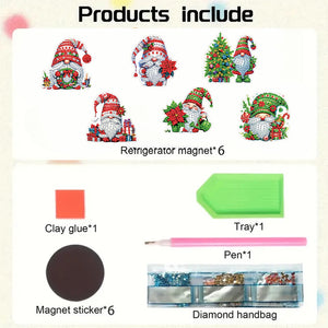 6PCS 2D Flat Xmas DIY Crystal Refrigerator Magnet Round Diamond Magnetic Sticker