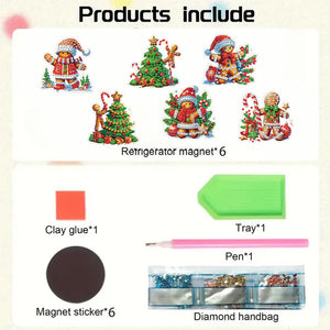 6PCS 2D Flat Xmas DIY Crystal Refrigerator Magnet Round Diamond Magnetic Sticker