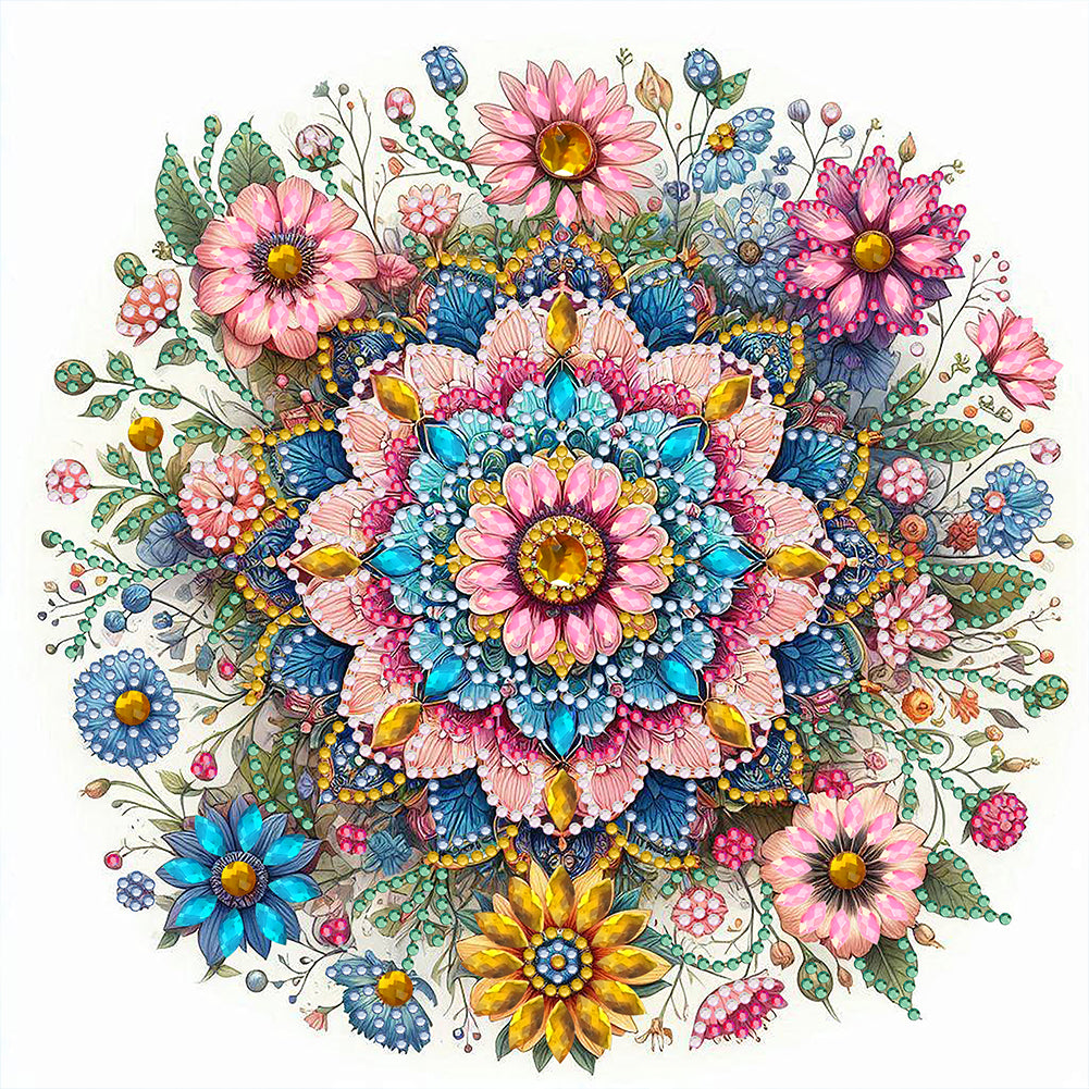 Flower Mandala 30*30CM(Canvas) Partial Special Shaped Drill Diamond Painting