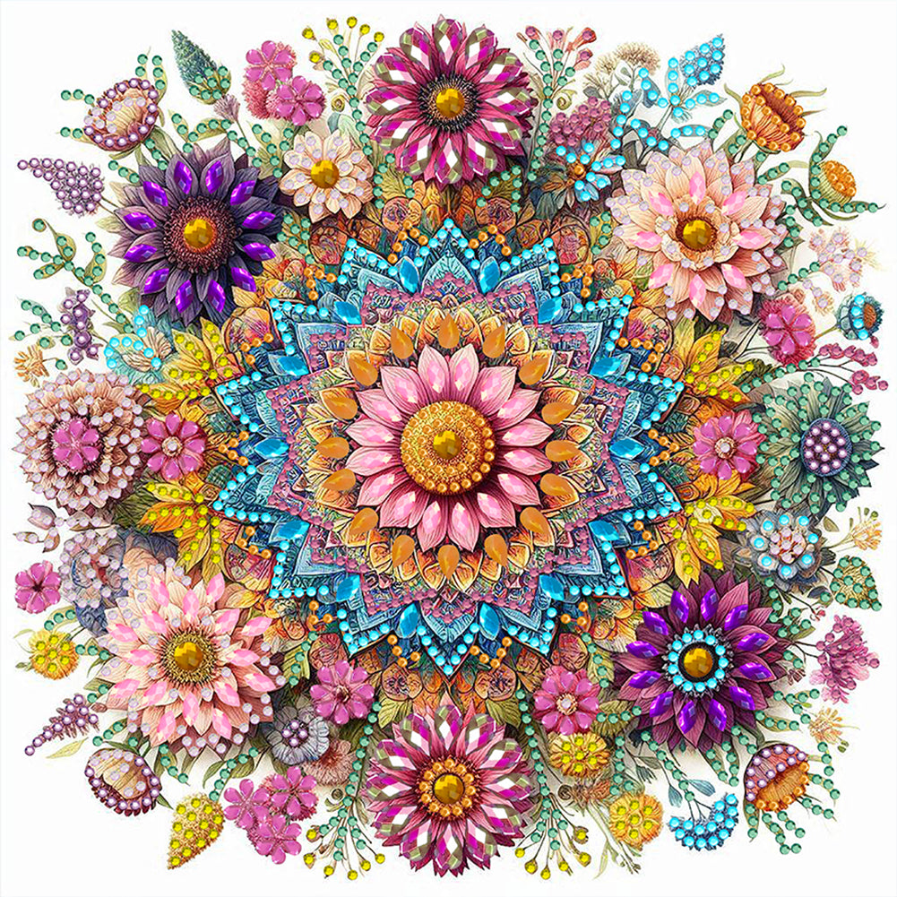 Flower Mandala 30*30CM(Canvas) Partial Special Shaped Drill Diamond Painting