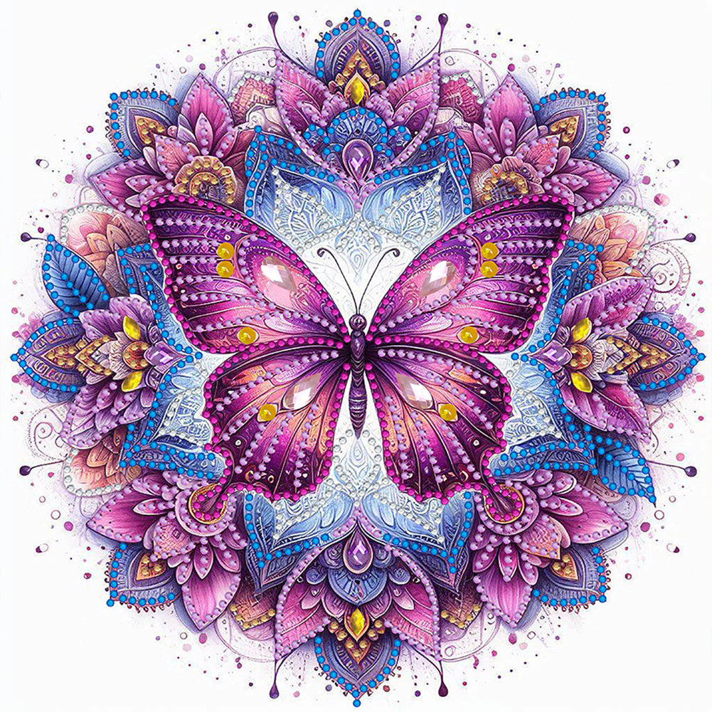 Mandala Butterfly 30*30CM(Canvas) Partial Special Shaped Drill Diamond Painting
