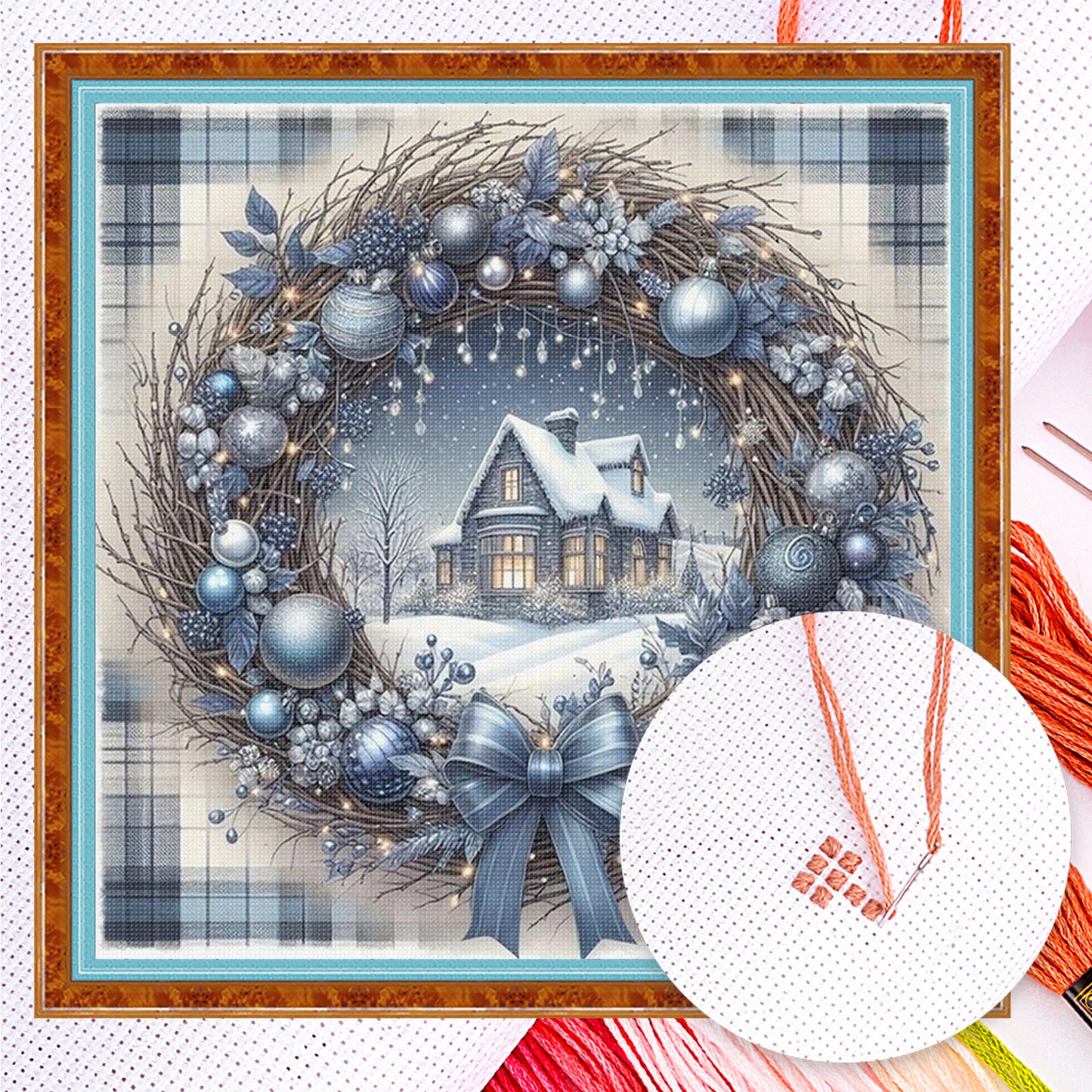 Christmas Wreath Scenery - Full 11CT Counted Cross Stitch 40x40CM - Yishu