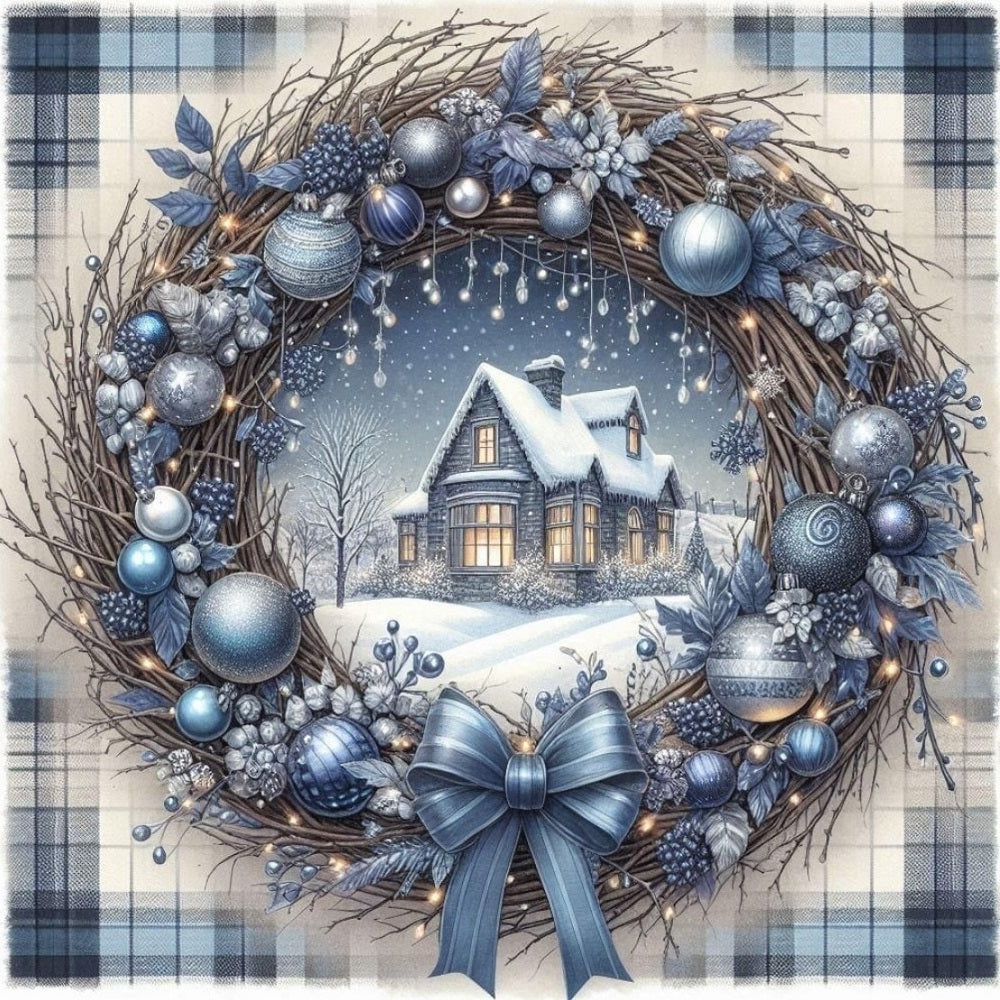 Christmas Wreath Scenery - Full 11CT Counted Cross Stitch 40x40CM - Yishu