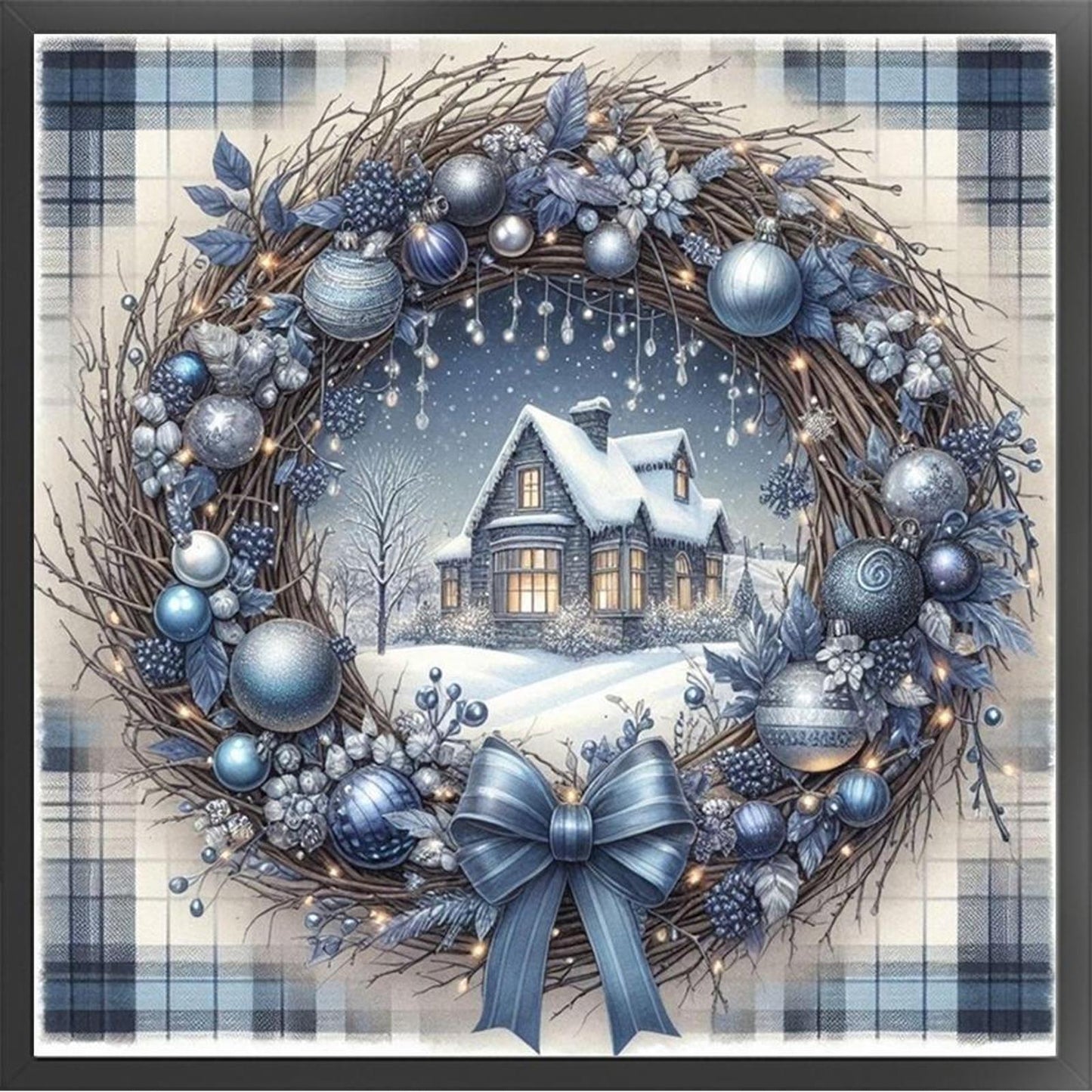 Christmas Wreath Scenery - Full 11CT Counted Cross Stitch 40x40CM - Yishu