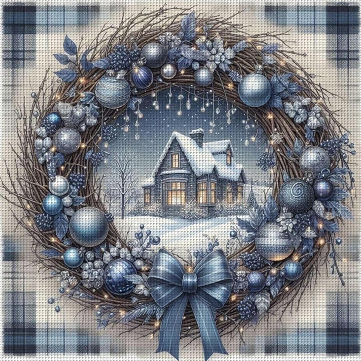 Christmas Wreath Scenery - Full 11CT Counted Cross Stitch 40x40CM - Yishu