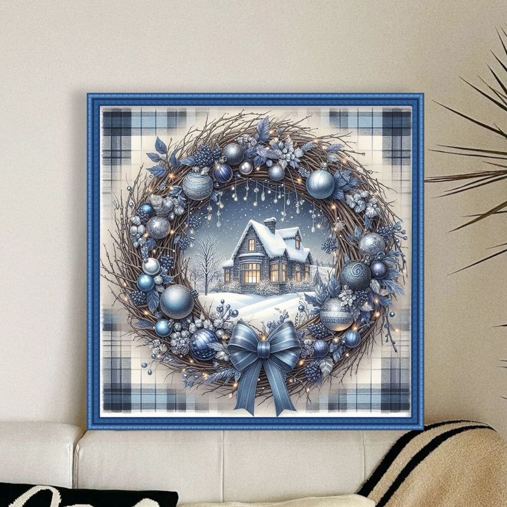 Christmas Wreath Scenery - Full 11CT Counted Cross Stitch 40x40CM - Yishu