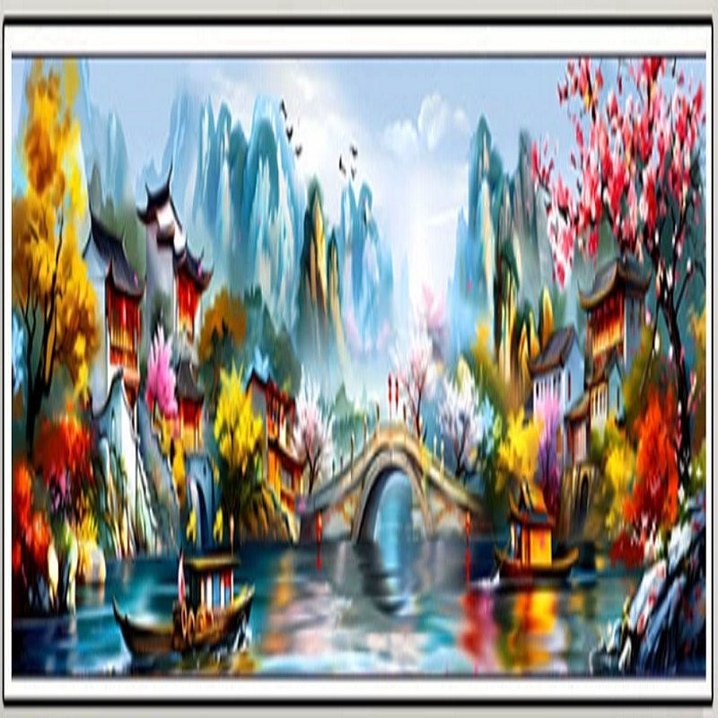 Recall Jiangnan Ancient Charm - Full 11CT Stamped Cross Stitch 206x49CM - Mona Lisa