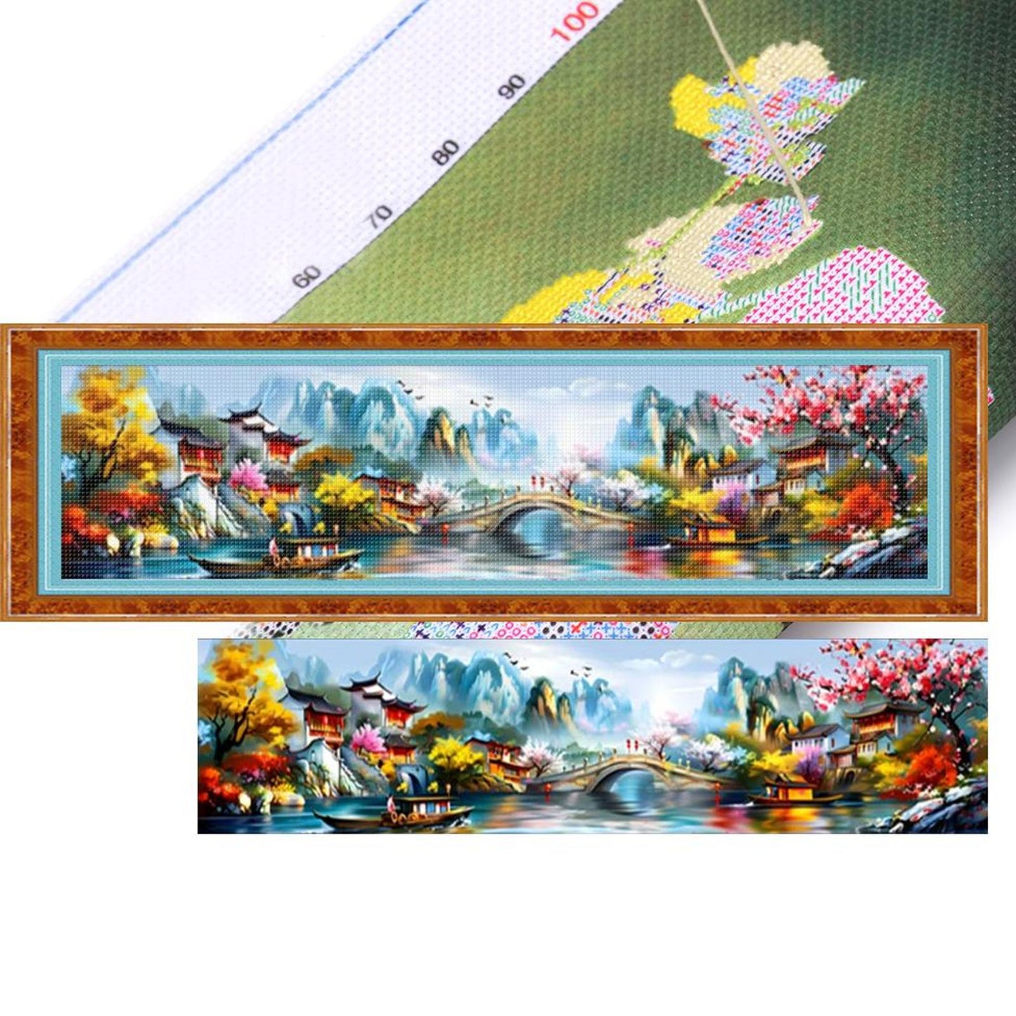 Recall Jiangnan Ancient Charm - Full 11CT Stamped Cross Stitch 206x49CM - Mona Lisa