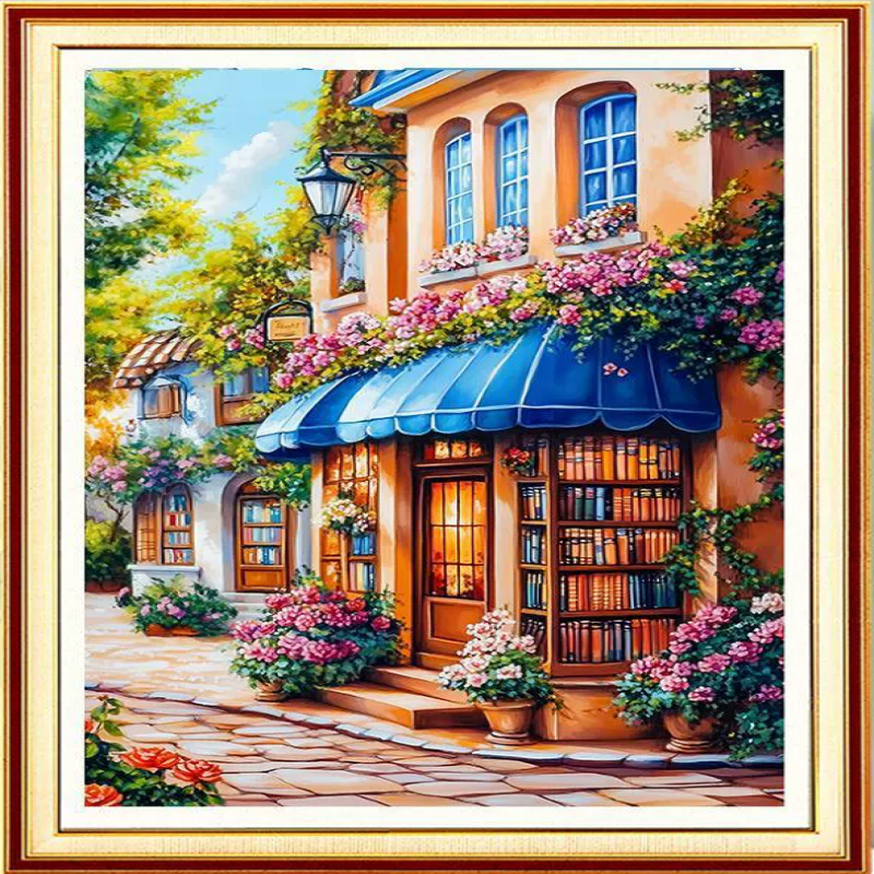 Street Corner Cafe - Full 11CT Stamped Cross Stitch 70x50CM - Mona Lisa