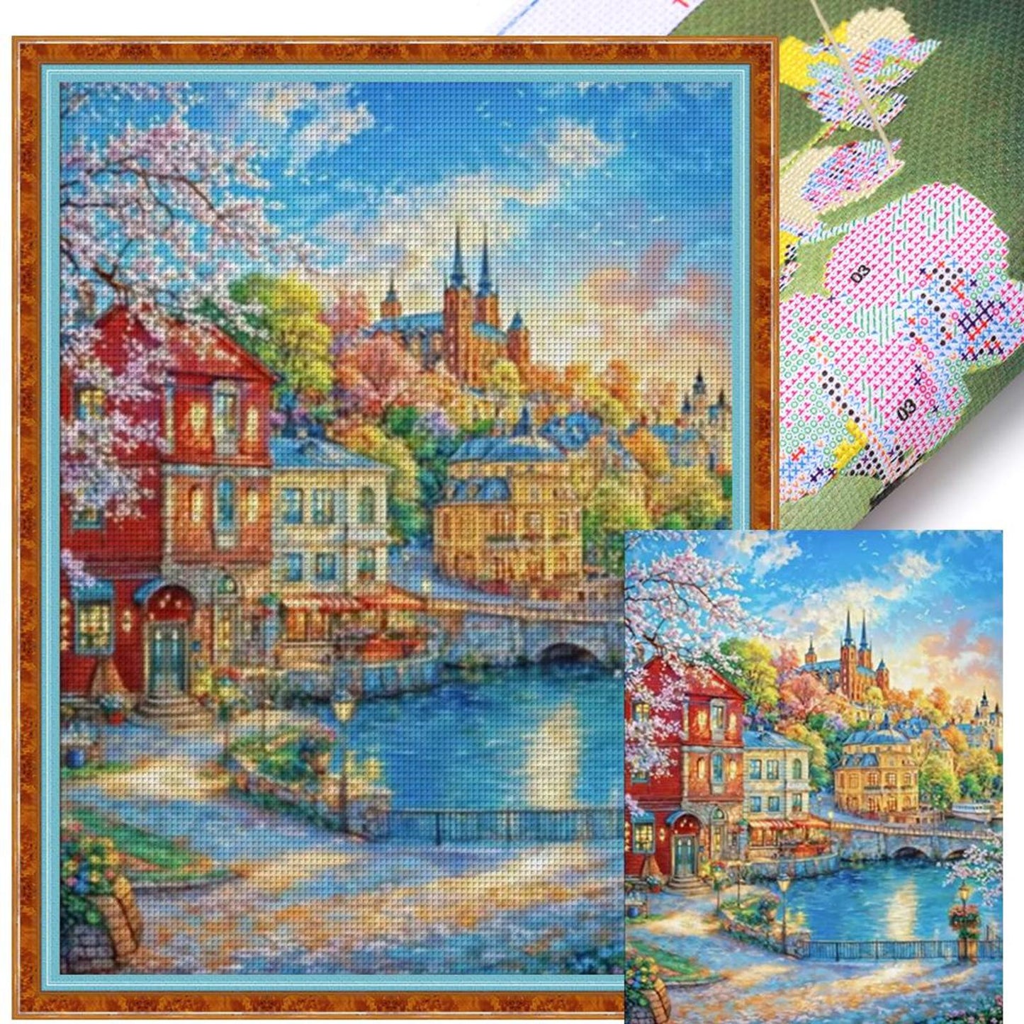 Nordic Town - Full 9CT Stamped Cross Stitch 75x95CM - Mona Lisa(49Colors)