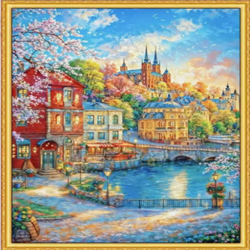 Nordic Town - Full 9CT Stamped Cross Stitch 75x95CM - Mona Lisa(49Colors)