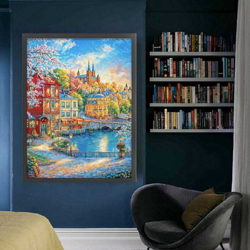 Nordic Town - Full 9CT Stamped Cross Stitch 75x95CM - Mona Lisa(49Colors)