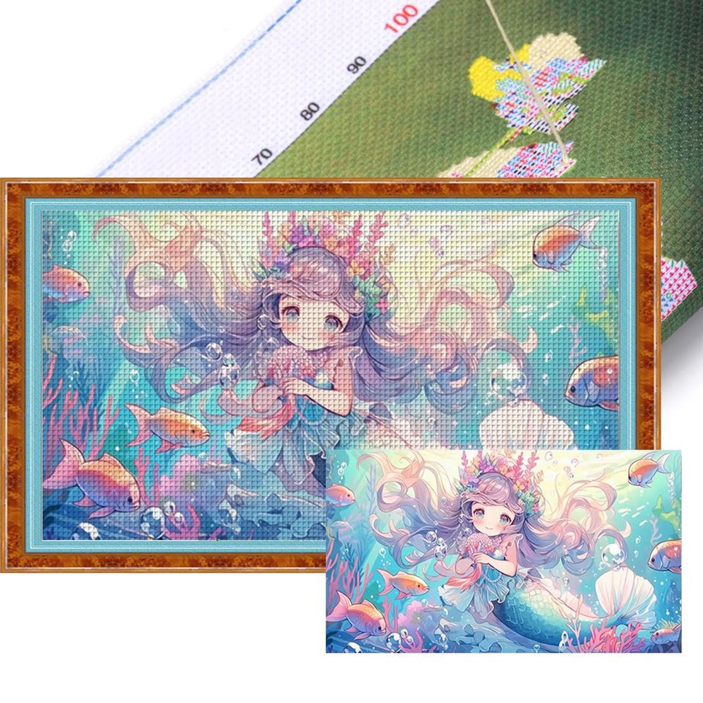 Mermaid And Cute Girl - Full 9CT Stamped Cross Stitch 90x50CM - Mona Lisa