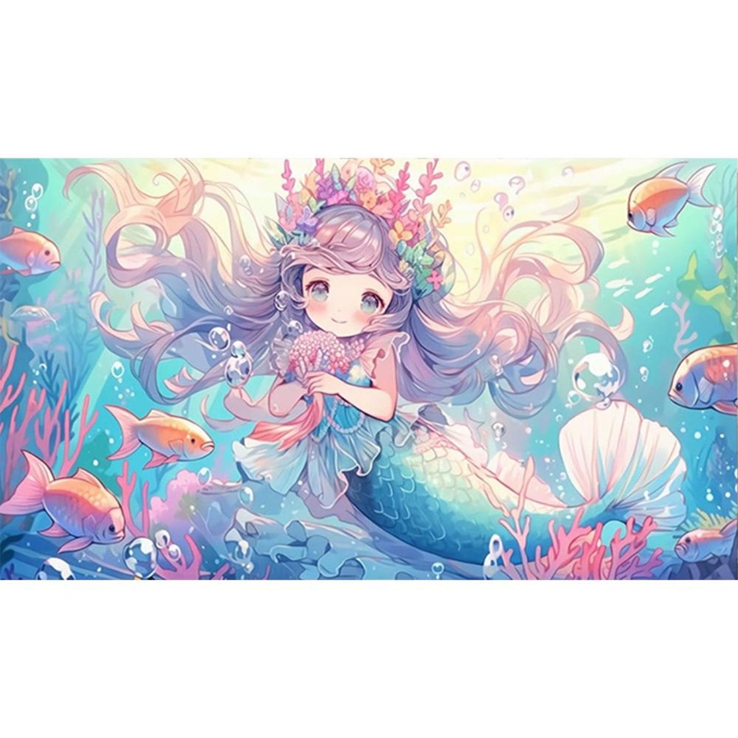 Mermaid And Cute Girl - Full 9CT Stamped Cross Stitch 90x50CM - Mona Lisa
