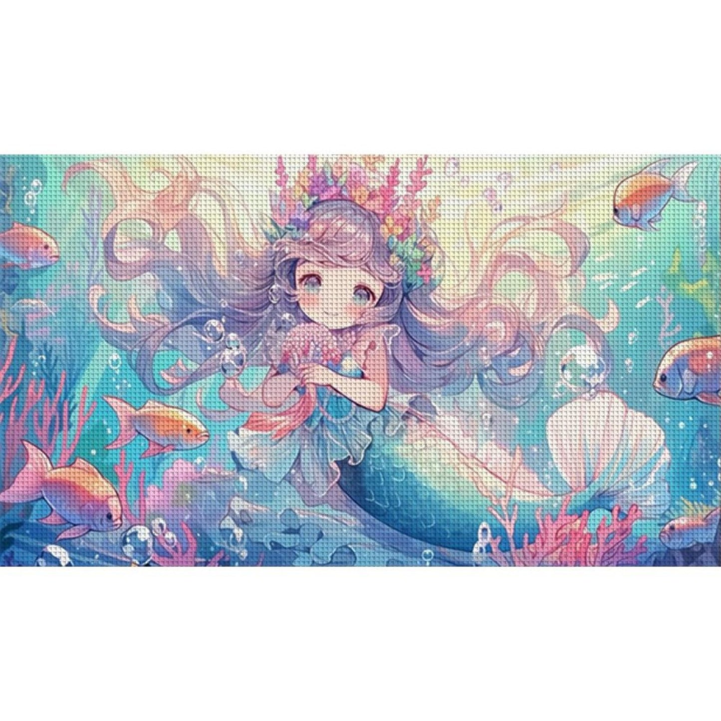 Mermaid And Cute Girl - Full 9CT Stamped Cross Stitch 90x50CM - Mona Lisa
