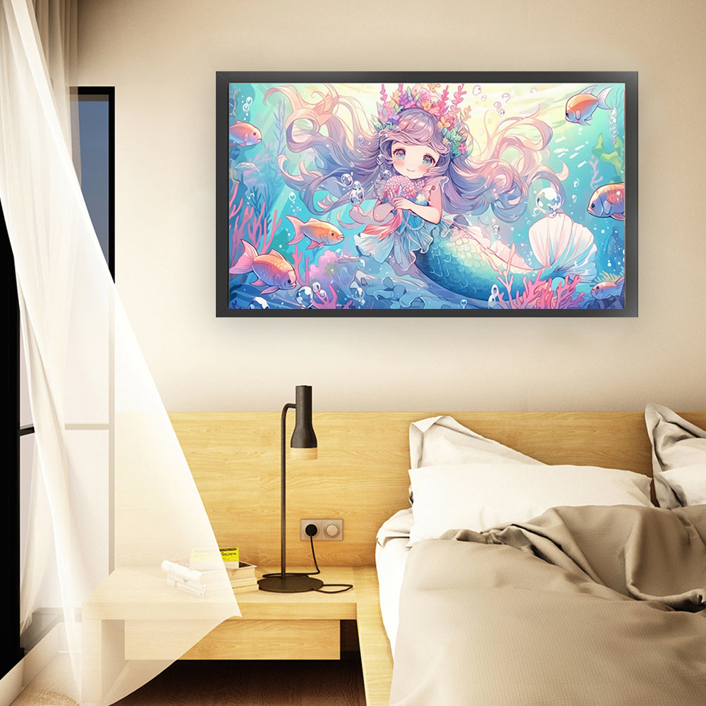Mermaid And Cute Girl - Full 9CT Stamped Cross Stitch 90x50CM - Mona Lisa